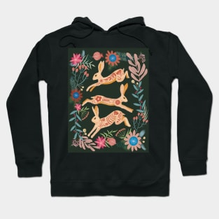 Leaping hare folk art Hoodie